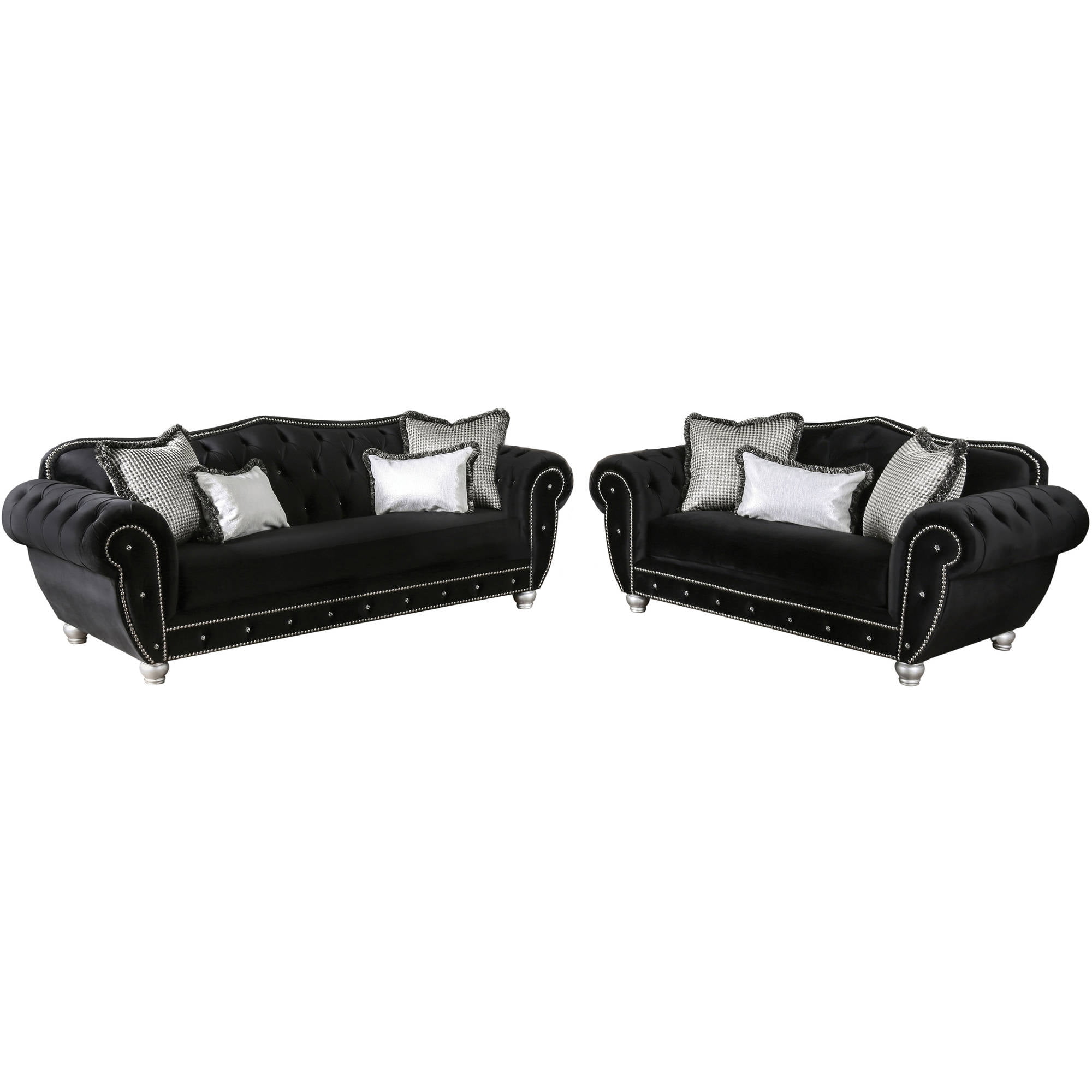 Elisabetha Traditional Velvet-like Fabric Loveseat, Black