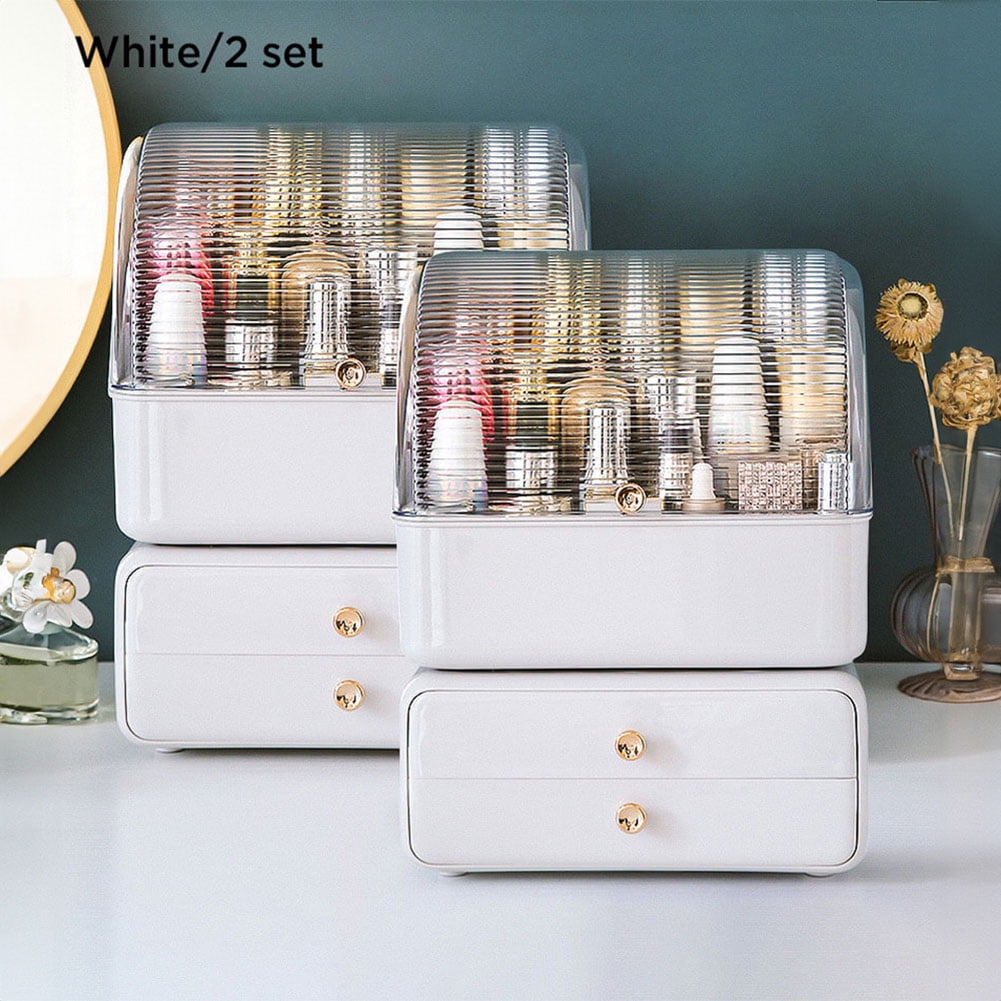Resenkos Modern Makeup Storage, Waterproof and Dustproof Makeup Organizer and Storage Cosmetics Organizer Box for Countertop with Lid & Drawers, White Resenkos Modern Makeup Storage, Waterproof and Dustproof Makeup Organizer and Storage Cosmetics Organizer Box for Countertop with Lid & Drawers, White