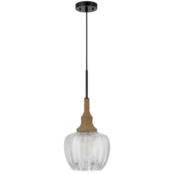 Cal Lighting Monroe 60W Glass Pendant Light With Burlap Roped Font