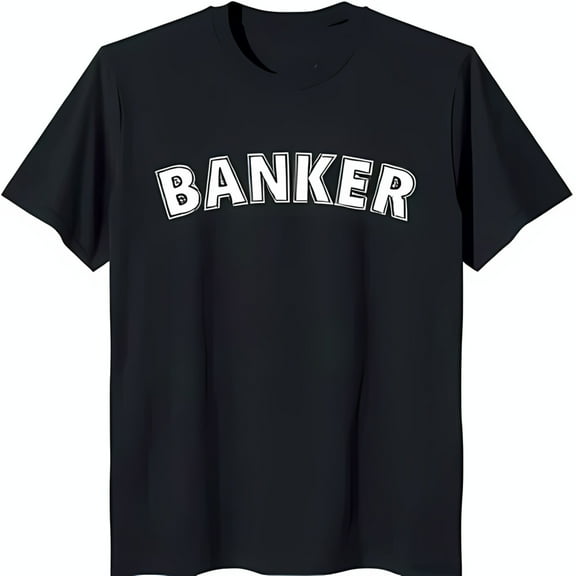 Vintage Black T-Shirt with Bold 'BANKER' Print Classic Arched Design