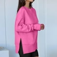 thumbnail image 6 of Women's Fashionable Round Neck Long Sleeved Sports Casual Solid Color Loose Fit Sweater Sweatshirt Side Slit Pullover Top, 6 of 7