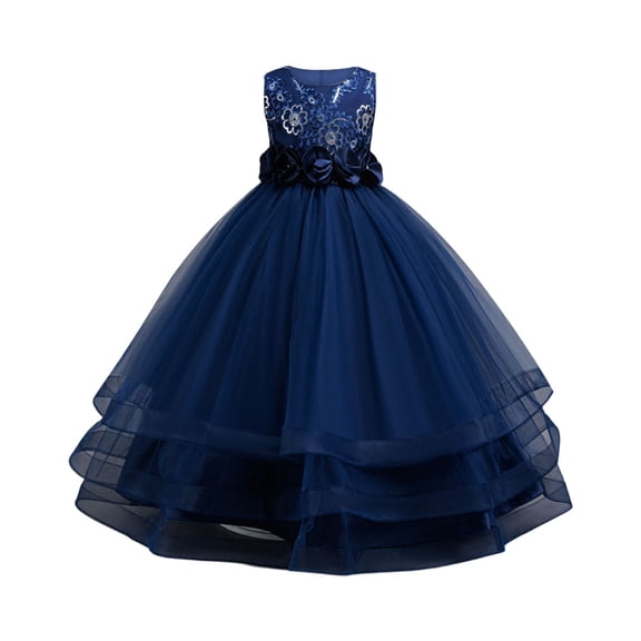 Girls Girl Dress Sleeveless Embroidery Floral Gown for Wedding Birthday Party