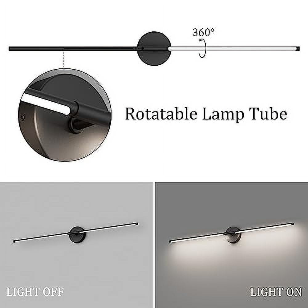 Ralbay 40inch Modern Black Vanity Light,30W LED Light Bar 360° Rotatable Matte Bathroom Wall 5000K White, 39.4 inch-30W