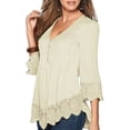 thumbnail image 3 of Uhndy Women Elegant Buttons Tees Floral Sititched Loose T Shirt Swing Hem Sexy Blouse, 3 of 4
