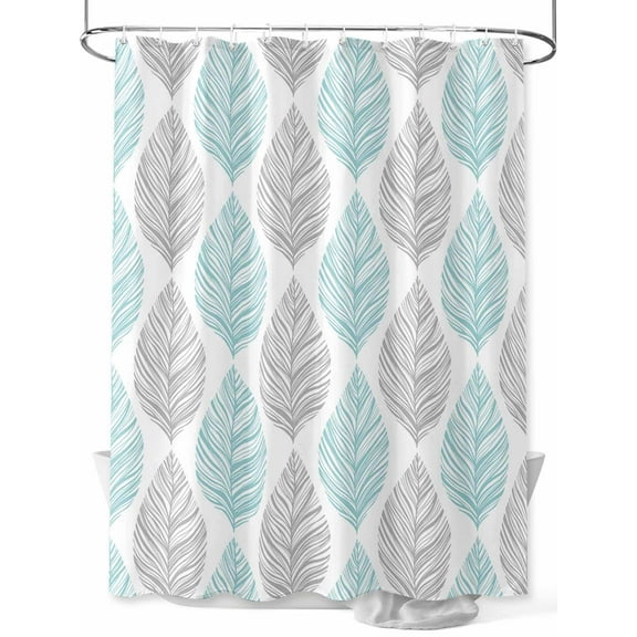 Grey and Shower Curtain, Turquoise Olive Leaf Texture Watercolor Waterproof Shower Curtain Set with 12 Hooks Lightweight Washable Fabric Shower Curtains for Bathroom 48x72 Inches