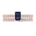 thumbnail image 2 of 1.16 ct Brilliant Emerald Cut Blue Sapphire 18K Rose Gold Solitaire with Accents Engagement Bridal Wedding Ring Band Set size 3.5, 2 of 7