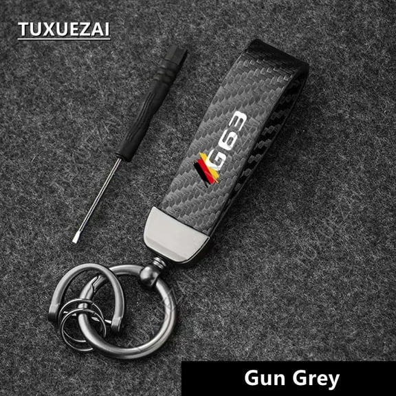 For Mercedes Benz G63 Leather Carbon fiber Keychain Car Key Ring With Horseshoe Buckle Car Styling Accessories