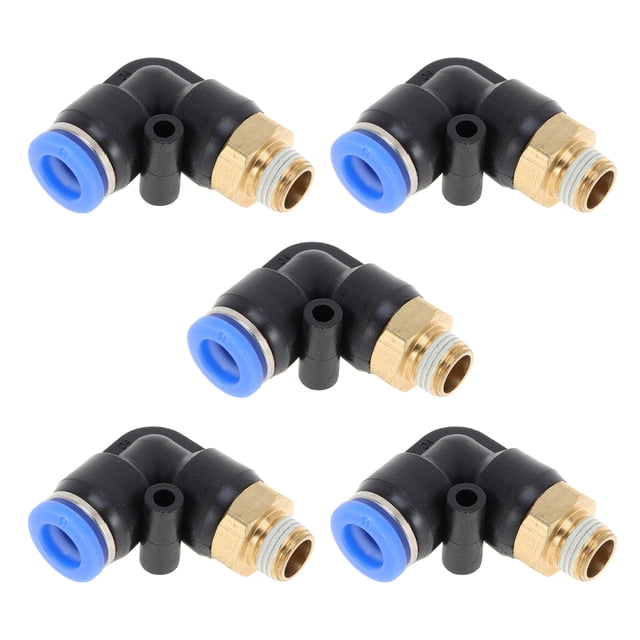 Conectores de aire de empuje únicos Bargains 5/16" unión rápida de línea de aire de 90 grados plástico metal 1/8" BSPT 5 piezas azul negro tono dorado
