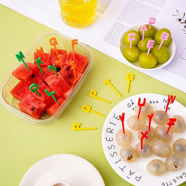 Visland 26 Pcs/Set Alphabet Fruit Forks Health And Safety Anti-deform Cartoon 26 Letters Pick Fruit Multi-shaped Food Grade Cartoon Fruit Picks Bento Accessories