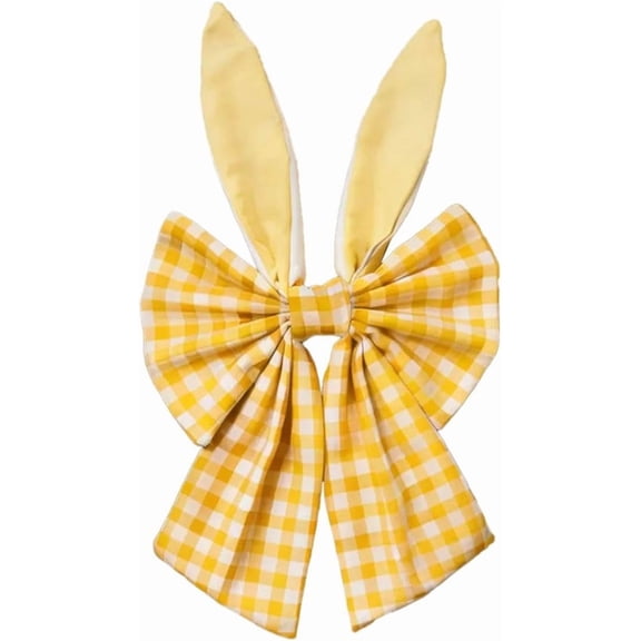 16" Bunny Ears Wreath Bow, Rustic Buffalo Plaid Fabric Bow for Easter & Spring Decor, Indoor Outdoor Decoration for Front Door, Wall, Wreath and Party Crafts