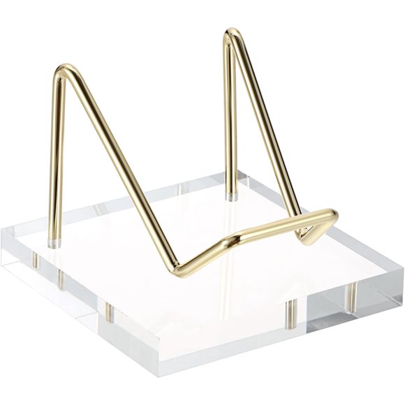 shiyou-Metal Display Stand with Acrylic Base, Gold Business Card Holder Stand Small Rock Easel Stand for Fossil Coral, Mineral Rocks, Geodes, Agate Small Collectibles