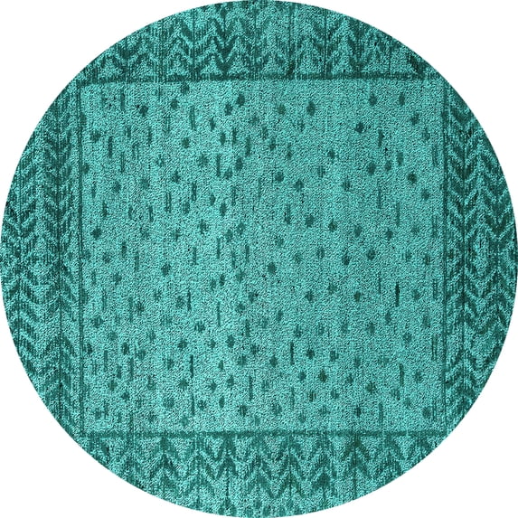 Ahgly Company Indoor Round Abstract Turquoise Blue Modern Area Rugs, 8' Round