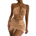 thumbnail image 1 of VISgogo Vestido ajustado para mujer, vestido de cadera calado con lazo fruncido y cuello halter cruzado liso, trajes de fiesta cortos ajustados para mujer VISgogo moda, 1 of 9