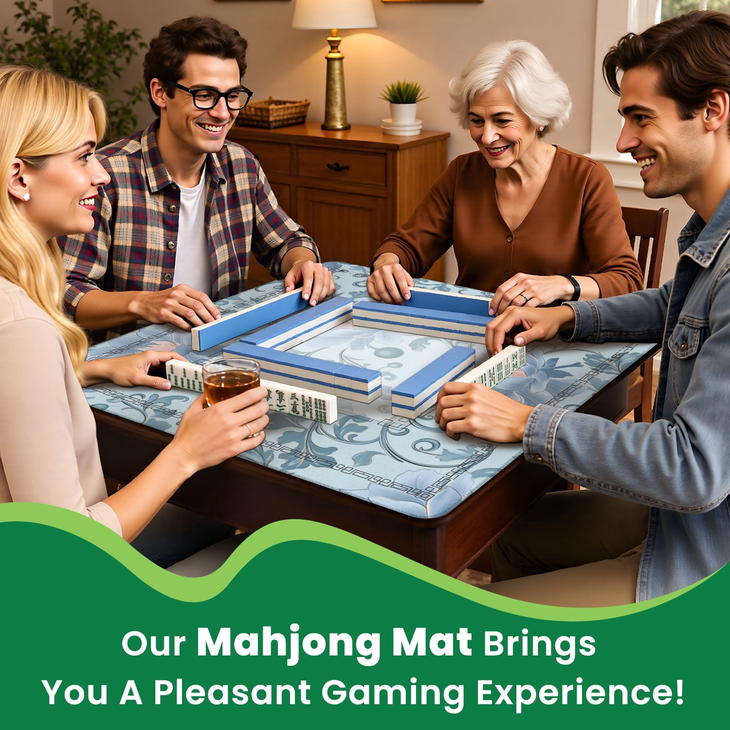 Mahjong Mat 31.5" x 31.5" Floral Flower seamless Flourish ornamental garden Non-Slip Noise Reduction American Mahjong Tiles Table Cover for Dominoes Poker Card Board Games Gift