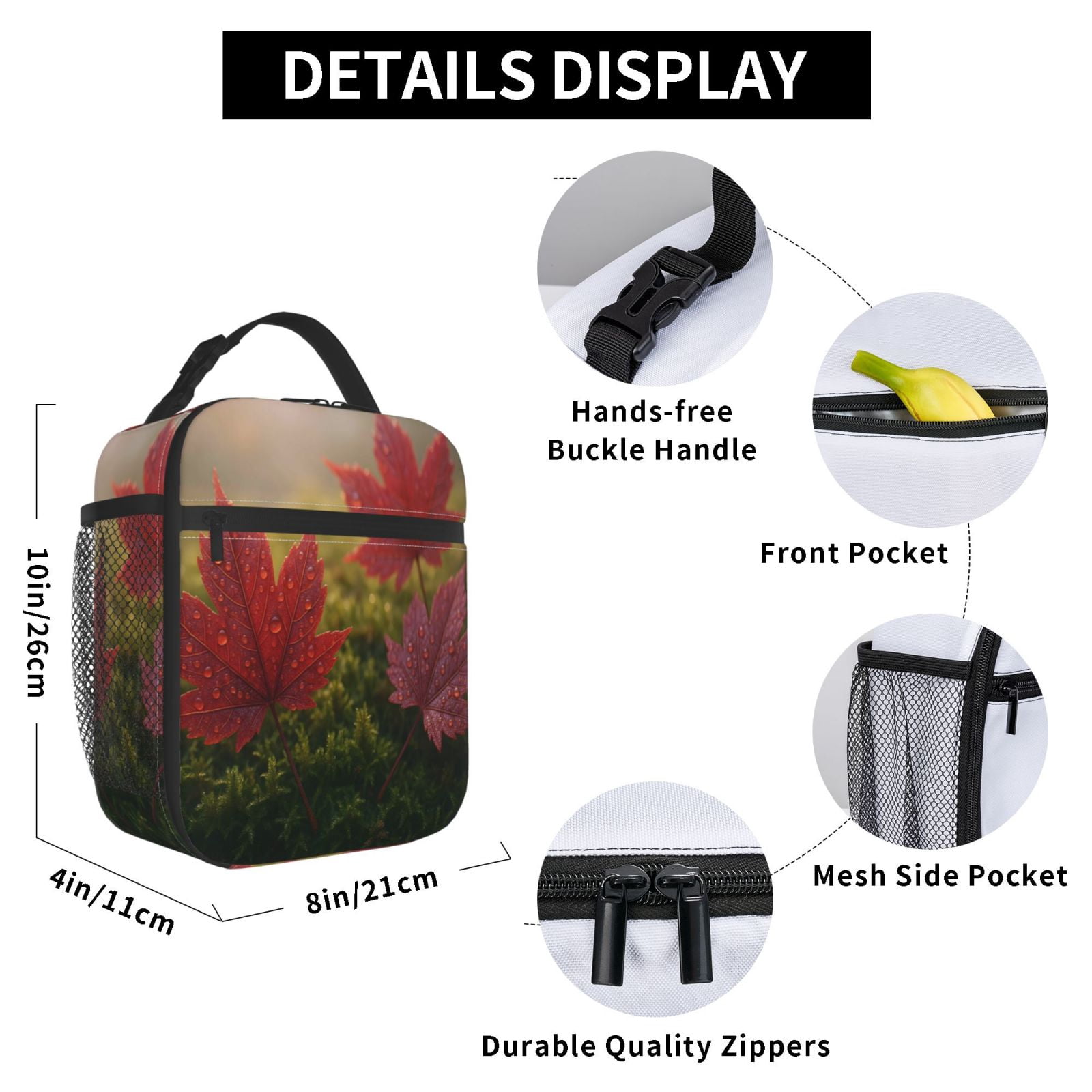Lunch Bag For Women Men Insulated Portable Lunch Box Bento Box Office Picnic Travel Cooler Bag Autumn Leaves Closeup