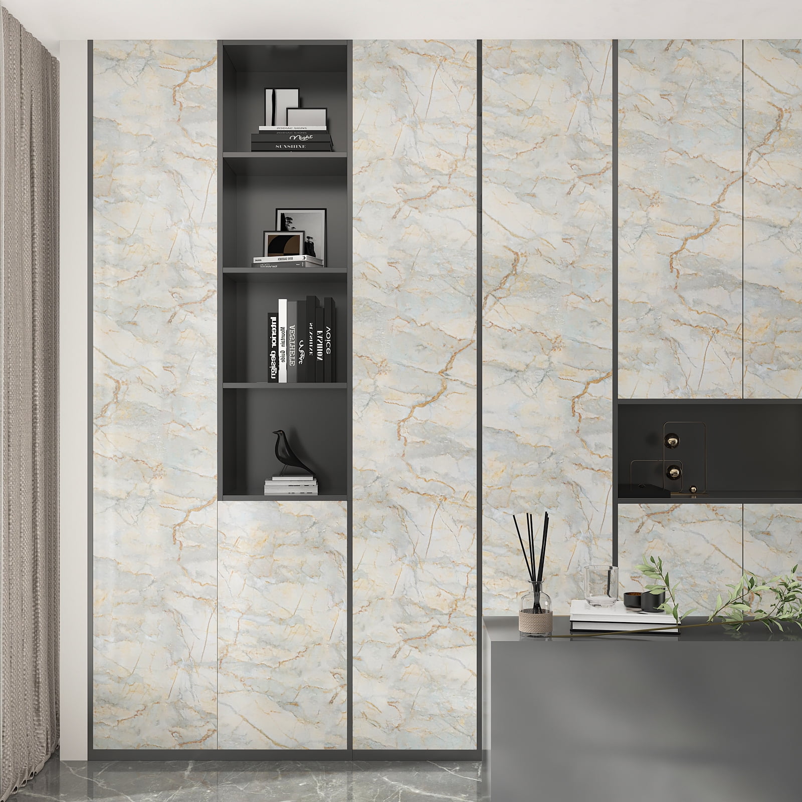CHIHUT 17.7"×236" Glossy Marble Contact Paper for Countertops Waterproof Self-Adhesive Removable Marble Wallpaper for Walls Thick Vinyl Film Kitchen Peel and Stick Countertops Paper for Table Bathroom