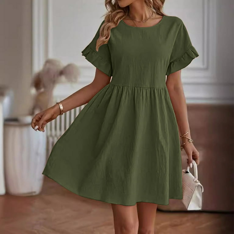 knee length dresses for ladies Olive Satin Wrap Long Sleeve Mini Dress – AX Paris main image 1