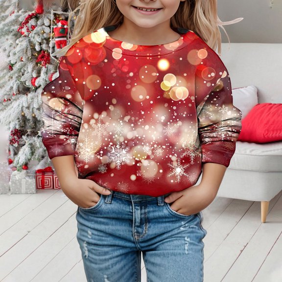 Boys Sweatshirts Childrens Christmas Cute Crew Neck Long Sleeve Pullover Hoodless Top Red 4-5 Years