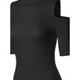 thumbnail image 4 of FashionOutfit Women's Lightweight Solid Stretch Ribbed Turtleneck Open Shoulder Top, 4 of 4