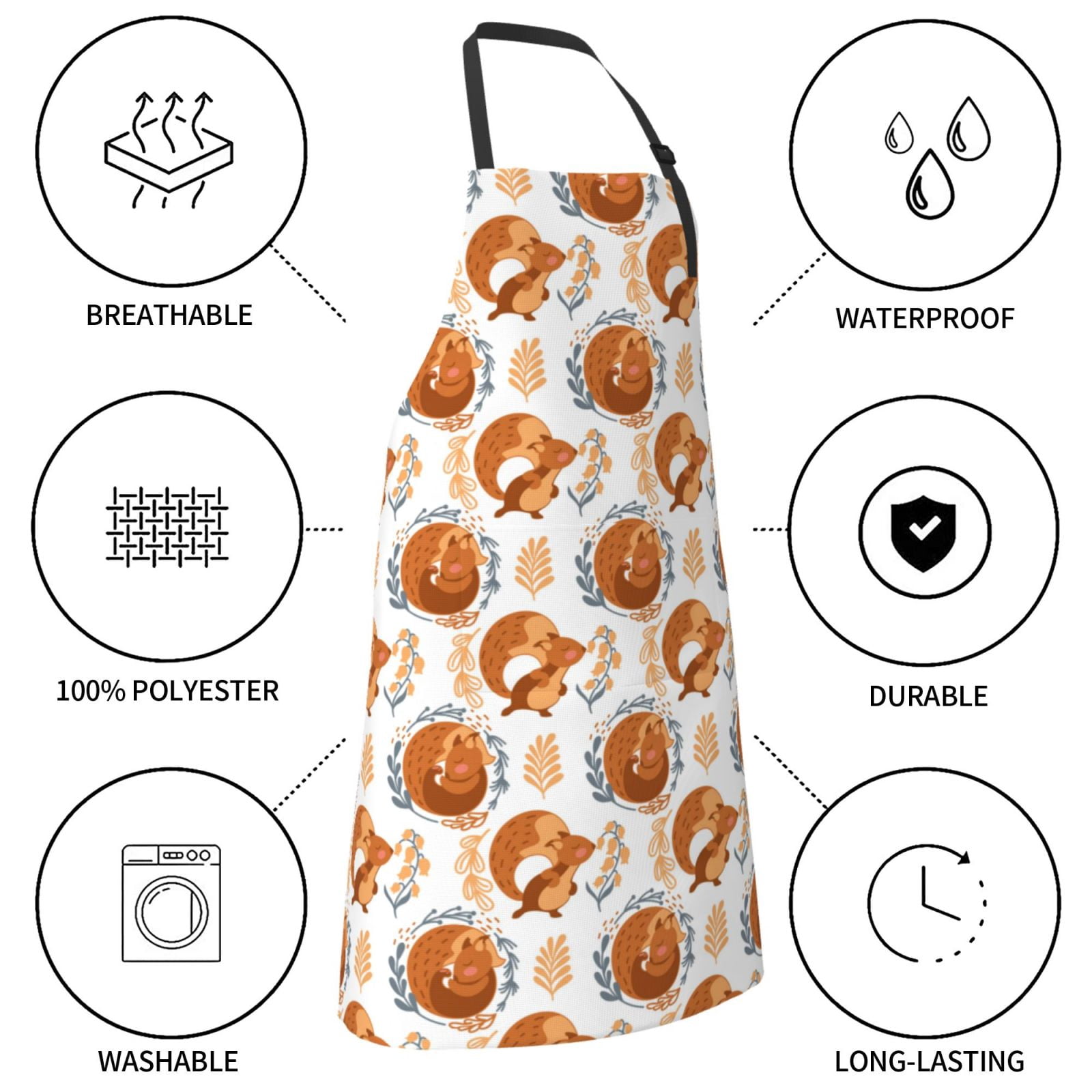 Kdxio Cute Squirrel Apron with Pockets Adjustable Kitchen Aprons for Men Women Waterproof Aprons for Cooking,Drawing,Crafting, Baking Household Cleaning