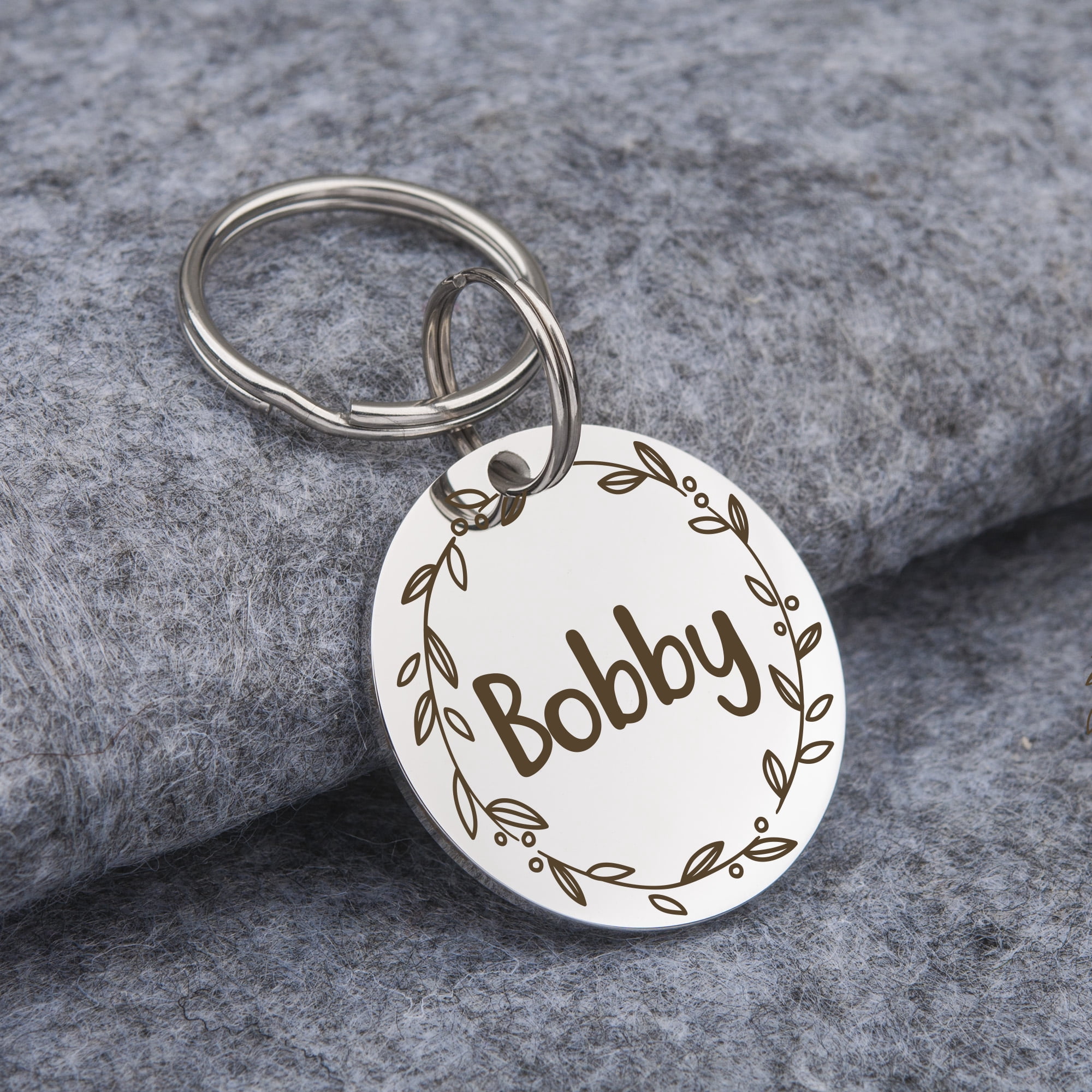 Anavia Stainless Steel Double Sided Round Name - Frame Engraved Dog & Cat ID Tag, Silver, S