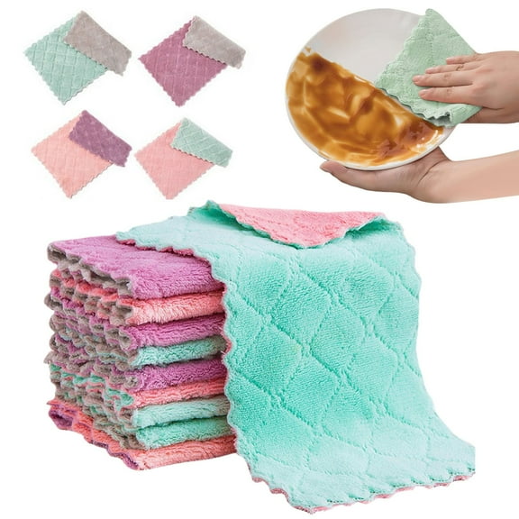 Clearance Kitchen Cleaning Supplies under $5 10 Pack Of Dish Towels For Kitchen Super Absorbent Kitchen Towels Coral Cleaning Rags Machine Washable