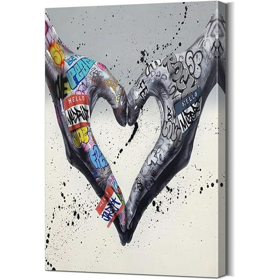 Graffiti Wall Art Graffiti Art Heart Gesture Couples Bedroom Wall Decor Colorful Wall Art Love Wall Art Graffiti Canvas Wall Art Pop Art Wall Decor Street Art for Living Room Decor