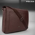 thumbnail image 1 of POLICE  Ostrich Polo Faux Leather Messenger Bag- Brown, 1 of 4