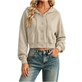 thumbnail image 6 of Teylalorva Women's Outerwear Jackets Basic Hooded Button Drawstring Short Double Pocket Long Sleeve Fall Winter Beige Size S, 6 of 8