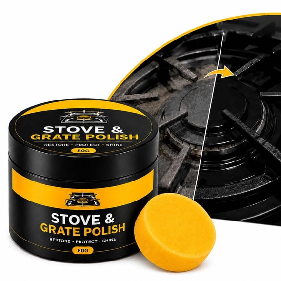 Black Stove Grate Polish, Cast Iron Stove Polish with Sponge,Heat Resistant Stove and Grate Polish Black, Cast Iron Restorer for Wood Stoves, Fireplaces,Grills and Cast Iron Surface Care