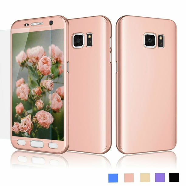 Samsung Galaxy Case, Galaxy S7 Screen Protector, S7 Sturdy Cover, Njjex Hard Case Full Protective With Glass Protector Case For Samsung Galaxy S7 S VII G930 GS7 -Rose Gold -