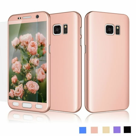 Samsung Galaxy S7 Case, Galaxy S7 Screen Protector, S7 Sturdy Cover, Njjex Hard Case Full Protective With Tempered Glass Screen Protector Case For Samsung Galaxy S7 S VII G930 GS7 -Rose