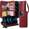 thumbnail image 1 of navor Universal Car Mount & Magnetic Detachable Wallet Case [RFID Protection] [10 Card Pockets] [3 Money Pockets] Compatible for iPhone 12 Pro Max [6.7 Inch] JOOT-3L Series [Maroon], 1 of 7