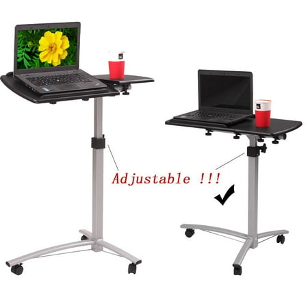 Zimtown Laptop Rolling Desk Adjustable Tilt Stand Portable Caster Cart Bed Side Table
