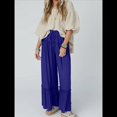 thumbnail image 4 of Pantalones Palazzo Holgados de Playa con Cintura Alta Elástica, Dobladillo con Volantes y Pierna para Mujer Azul L, 4 of 7