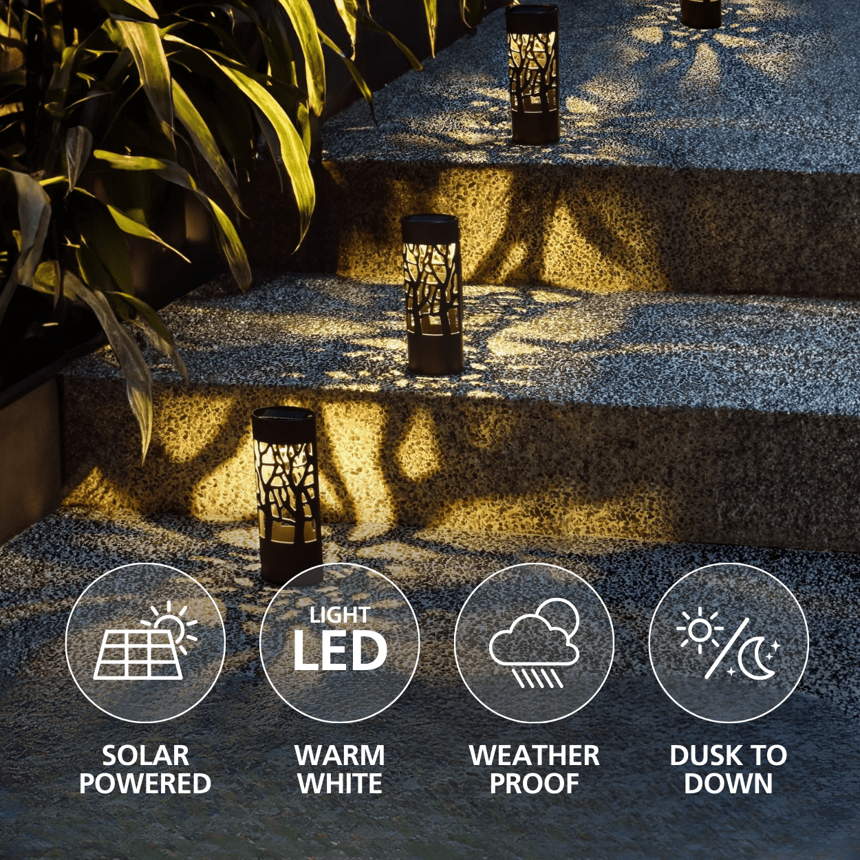 (2 pack) Mainstays Solar Powered Bronze LED Oval Shadow Projection Path Light, 15 Lumens, 4 pack