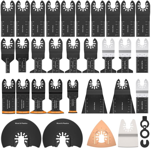 34PCS Oscillating Saw Blades Set Durable Oscillating Tool Blade Multifunctional High-Carbon Steel Multitool Blades Kit for Metal Wood Plastic