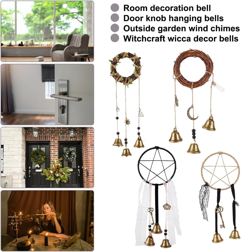 Bells for Door Knob Wind Chimes Wreath Hanging Bell Bells DIY Kit Magic Wind Chimes for Protection Circle Shape Supplies Decor for Home Protection Making DIY