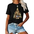 thumbnail image 2 of Merry Christmas T-Shirt Bookshelf Christmas Tree Graphic Casual Short Sleeve Shirt for Women, 2 of 5