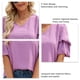 thumbnail image 4 of Top de verano para mujer, camisa informal con cuello en V y mangas cortas cónicas con farol de punto Jacquard, color morado XL, 4 of 5