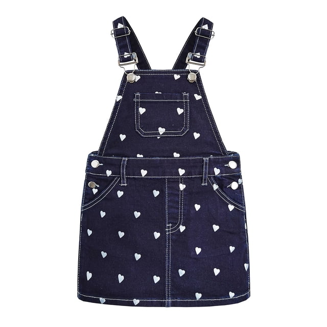 KIDSCOOL SPACE Baby Little Girls Flowers Embroidered Lace Denim Overall Dress,Blue,7-8 Years