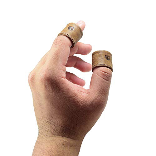 Hide & Drink 2 Pack / Finger Protector/Sewing Thimble Handmade :: Bourbon Brown Leather Ring Thimble
