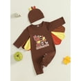 thumbnail image 4 of My First Thanksgiving Baby Boy Outfit Infant Turkey Print Long Sleeve Jumpsuit Romper with Hat 0 3 6 12 18 Months Fall Clothes Set, 4 of 8
