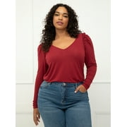 ELOQUII Elements Women's Plus Size Puff Sleeve Tee with Ruffles