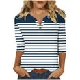 thumbnail image 2 of Royisotas 3/4 Sleeve Womens Plus Tops Fall Casual Striped Navy Women's Blouses Loose Fit Comfy V-Neck Tshirts, 2 of 5