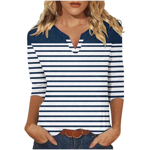 Chemise Décontractée pour Femmes à Manches 3/4 Col en V Imprimée