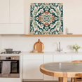 thumbnail image 6 of Teal Green Boho Boho Wall Art Painting on Canvas, Abstract Medieval Vintage Floral Canvas Art Home Prints Wall Art Framed Modern Artwork for Living Room Bedroom Wall Decor 8x8in, 6 of 9