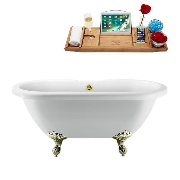 67" Streamline N1121BNK-GLD Clawfoot Tub and Tray With External Drain