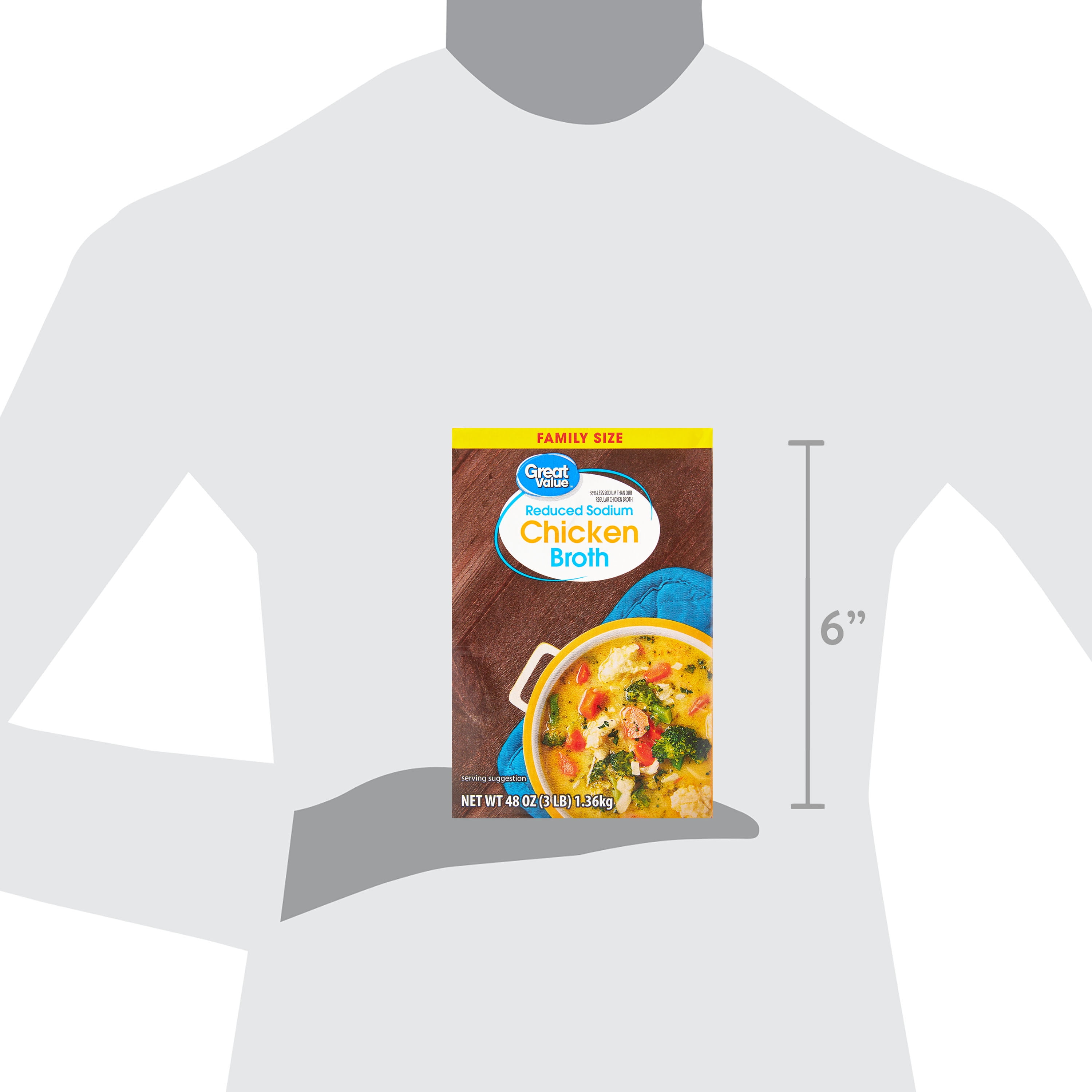 Great Value Family Size Reduced Sodium Gluten-Free Chicken Broth, 48 oz Carton, Shelf-Stable