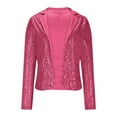 thumbnail image 4 of Lightweight Jacket Women Dressy New Women's Sequin Suit Jacket Open Front Slim Fitted Trendy Blazer Cardigan Long Sleeve Fashion Party Outfits Pinks XL, 4 of 6